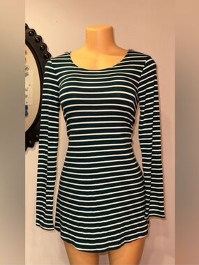 Pinc Dark Green and White Striped Long Sleeve Tee